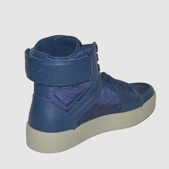 NIB GUCCI GG GUCCISSIMA MENS HITOP NYLON LEATHER SNEAKERS - Picture 2 of 9